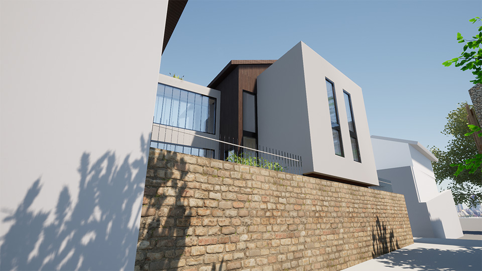 Illustration 3D maison contemporaine Pascal Corsi Architecte Réalisation 3D d'une extension de maison contemporaine en élaboration.