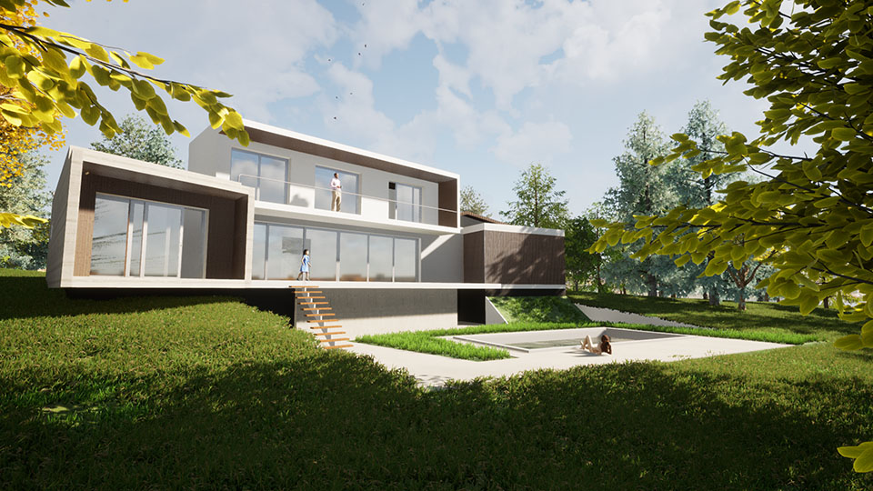 Illustration 3D maison contemporaine Pascal Corsi Architecte Réalisation 3D d'une maison contemporaine en élaboration