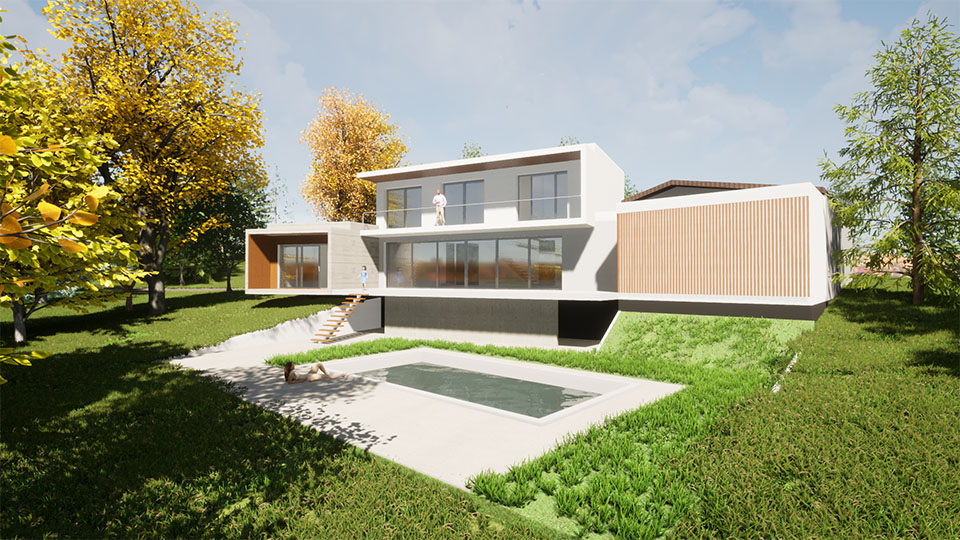 Illustration 3D maison contemporaine Pascal Corsi Architecte Réalisation 3D d'une maison contemporaine en élaboration
